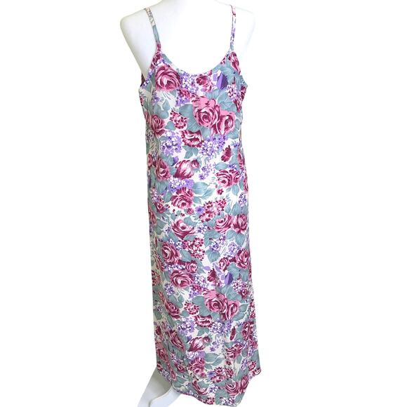 Linda Lori Floral Rayon Silky Maxi Long Slip Dress Medium - Picture 4 of 6